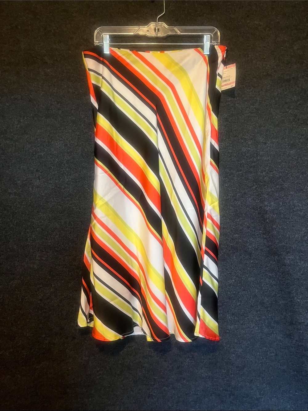 Anne Klein Striped Midi Skirt in Black, White, Yellow & Red